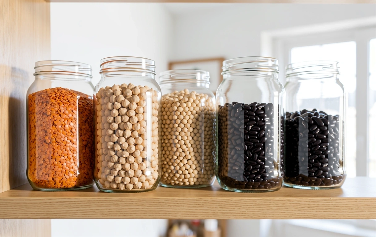 Legumi e granaglie in dispensa